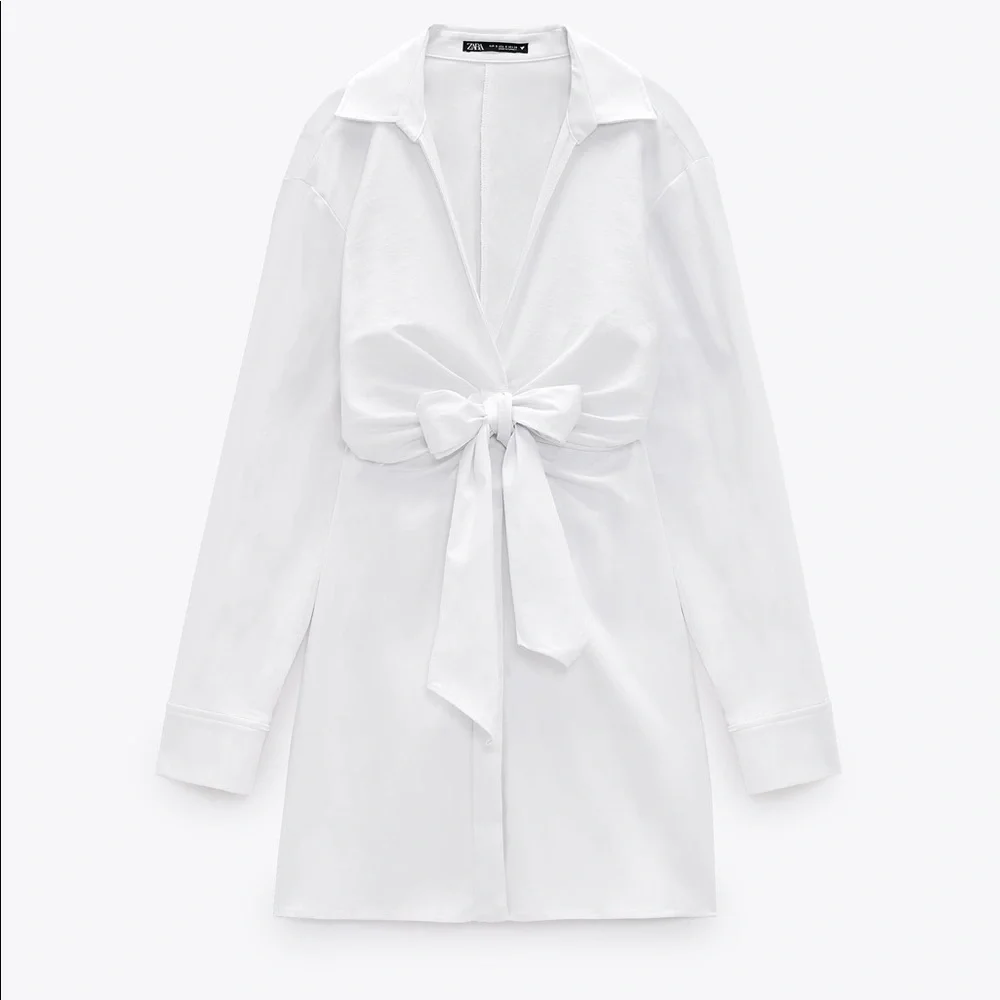 Zara Short Stretch Poplin Dress White Knot 4661/118 - Picture 5 of 10